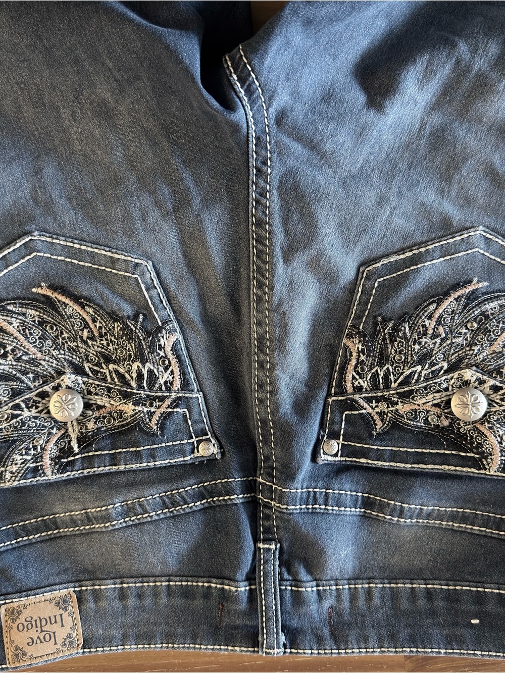 Love Indigo Women's Dark Indigo Boot Cut Jeans with Embroidered Pocket - Picture 6 of 10